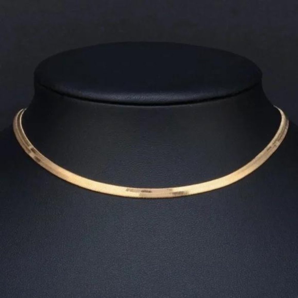 “18” GOLD HERRINGBONE SNAKE LINK CHAIN NECKLACE, NICE NECKLACE, CUTE NECKLACE - Picture 5 of 6